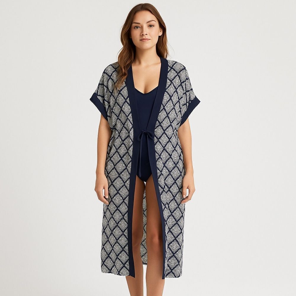 Riva Woman Blue Pattern Long Kaftan